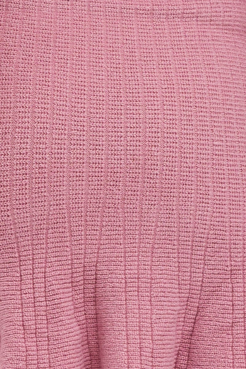 KNIT DRESS Pink Tie Up Dress Long Sleeve Mini for Women by Ally