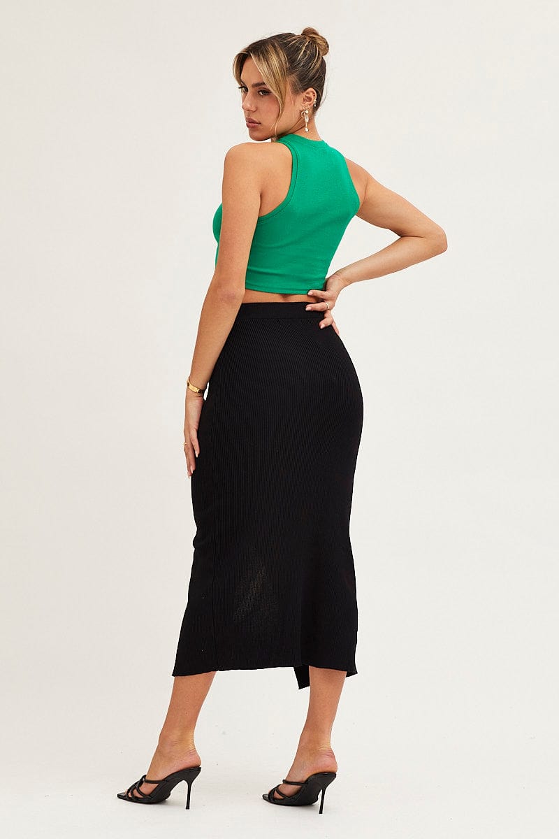 KNIT SKIRT Black Slit Kint Midi Skirt for Women by Ally