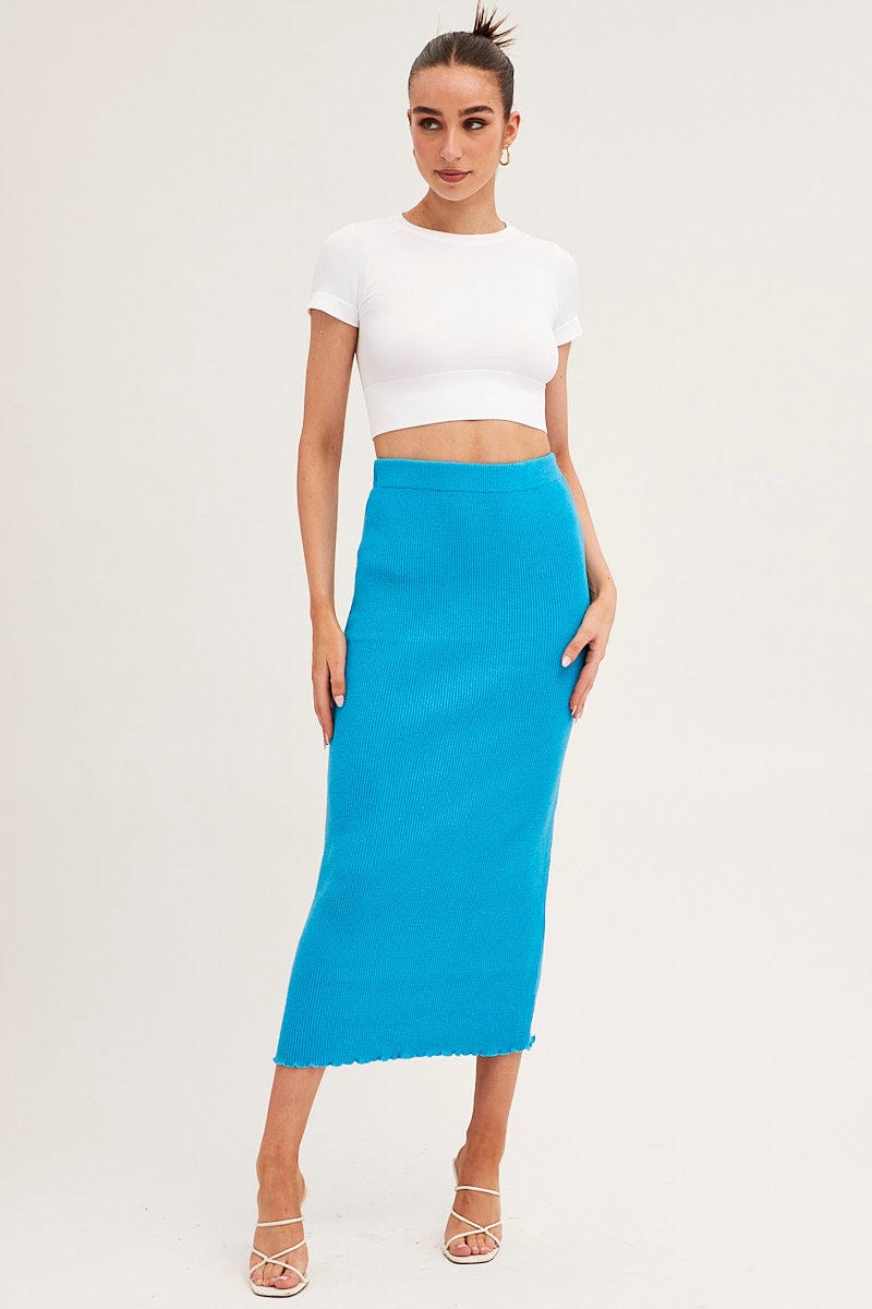 Blue Maxi Skirt Knit High Waist Ally Fashion