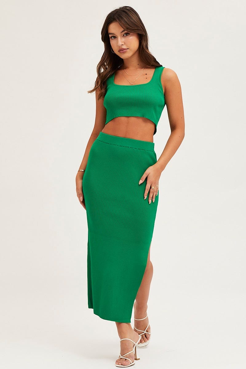 KNIT SKIRT Green Knit Midi Skirt for Women by Ally