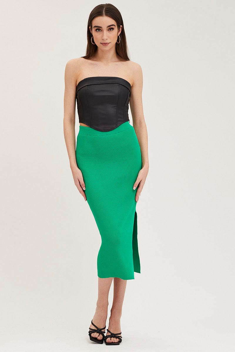 Women’s Green Knit Skirt Midi Side Split Ally Fashion