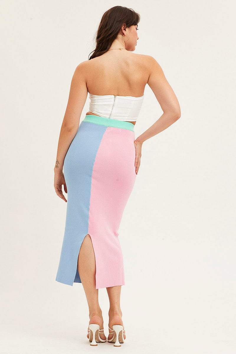 KNIT SKIRT Multi Color Block Knit Midi Skirt for Women by Ally