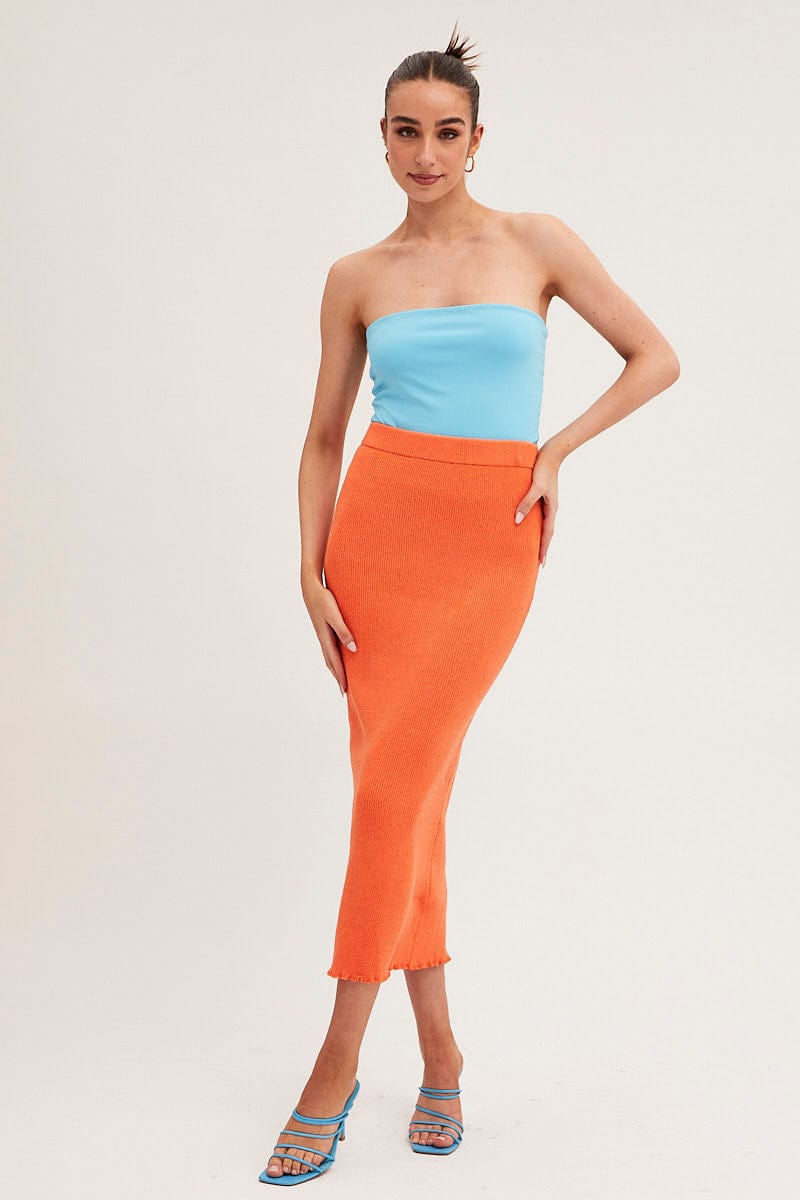 High waisted maxi skirt orange sale