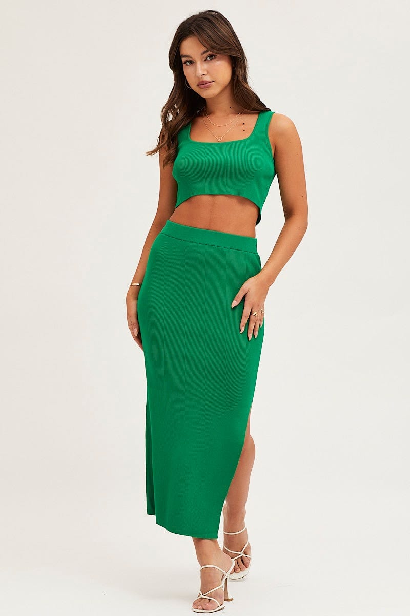 Women’s Green Knit Midi Skirt Ally Fashion