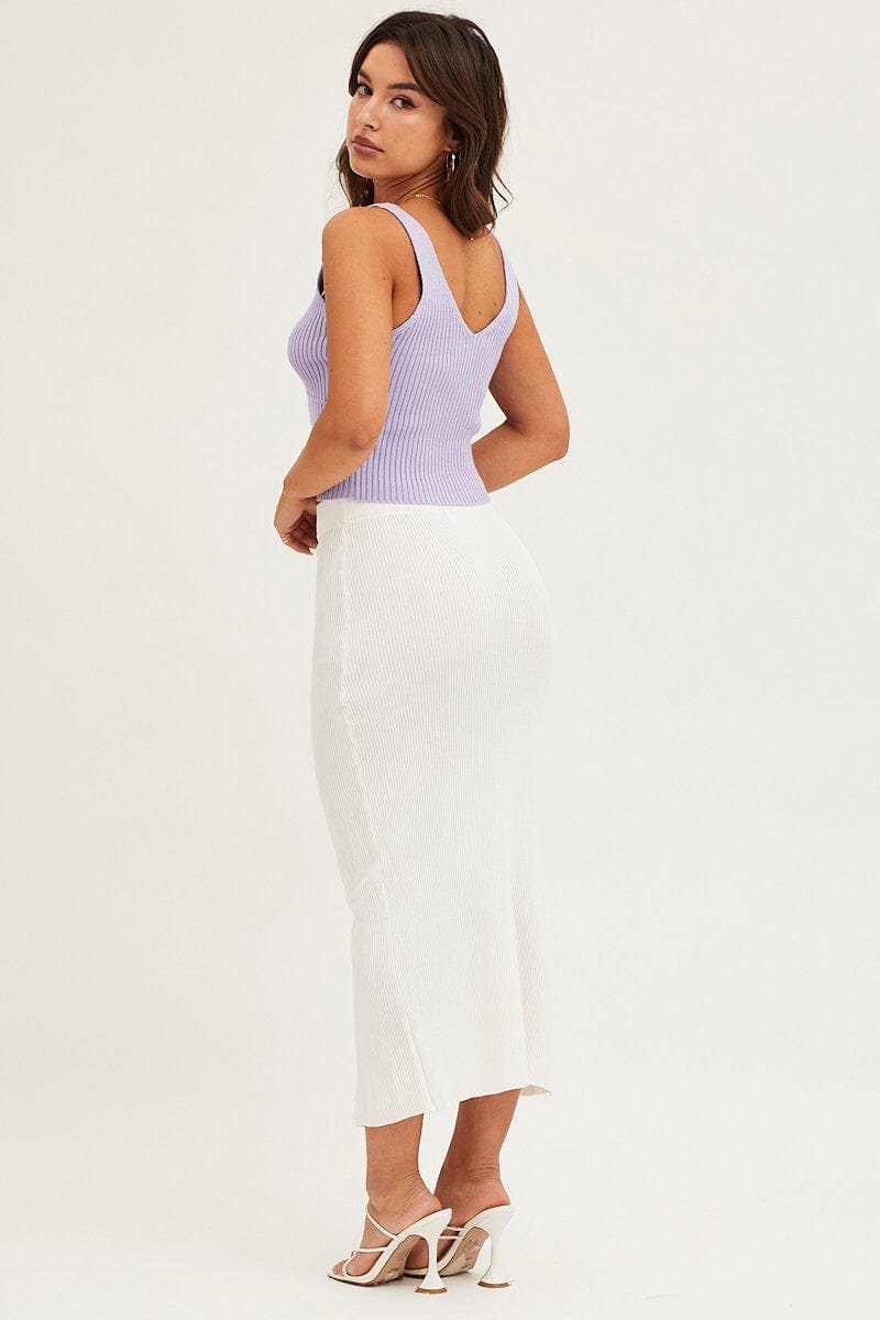 KNIT SKIRT White Slit Kint Midi Skirt for Women by Ally