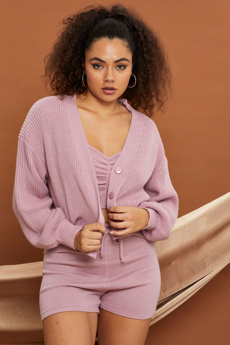 Women's Purple Knit Cardigan Ally Fashion - Main Image