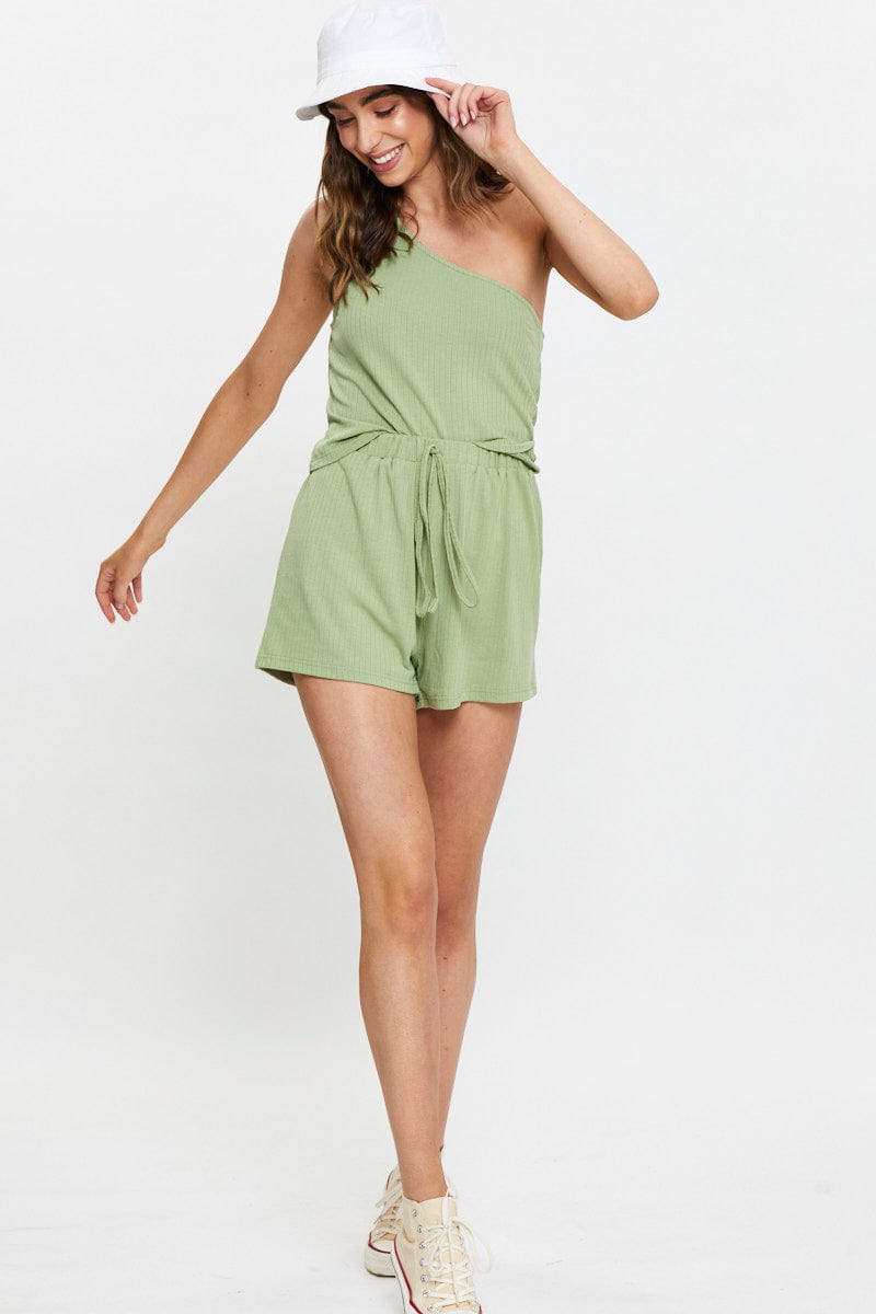 LG PLAYSUIT Green One Shoulder Singlet And Short Lounge Set for Women by Ally