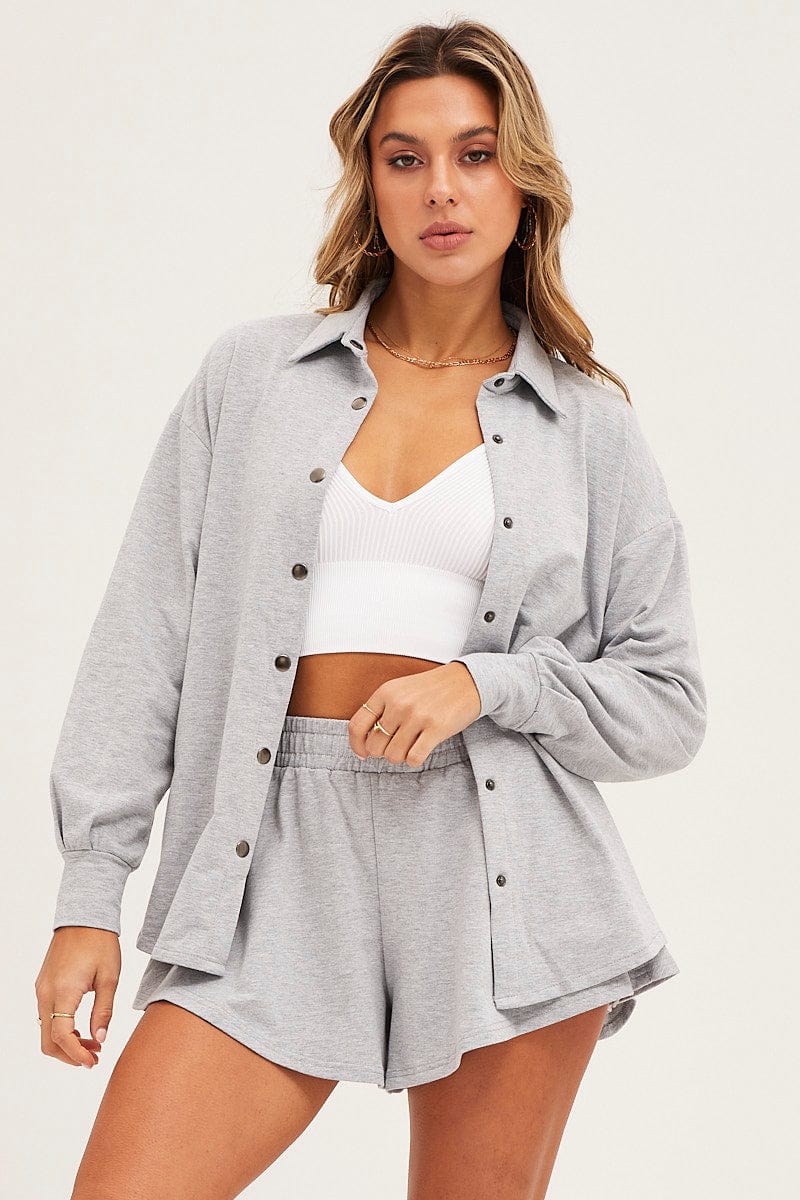 LG SET Grey Oversized Shirt Loungewear for Women by Ally