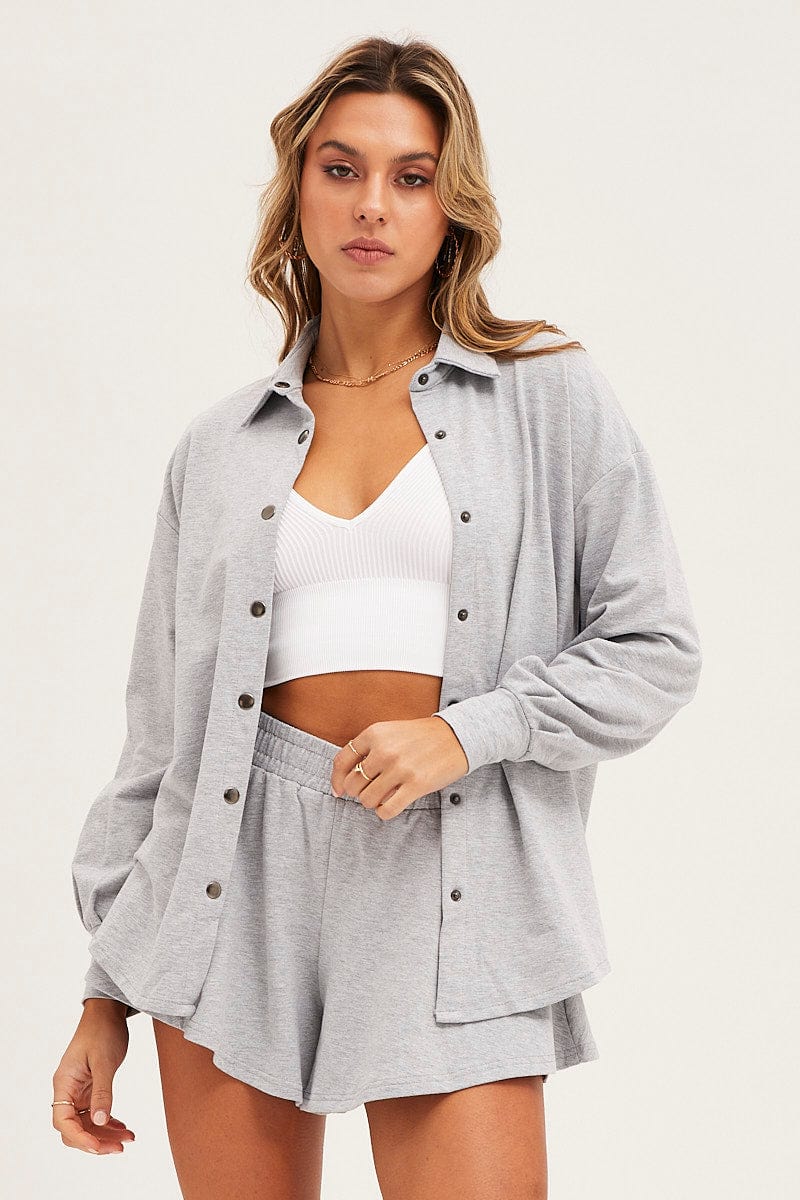 LG SET Grey Oversized Shirt Loungewear for Women by Ally