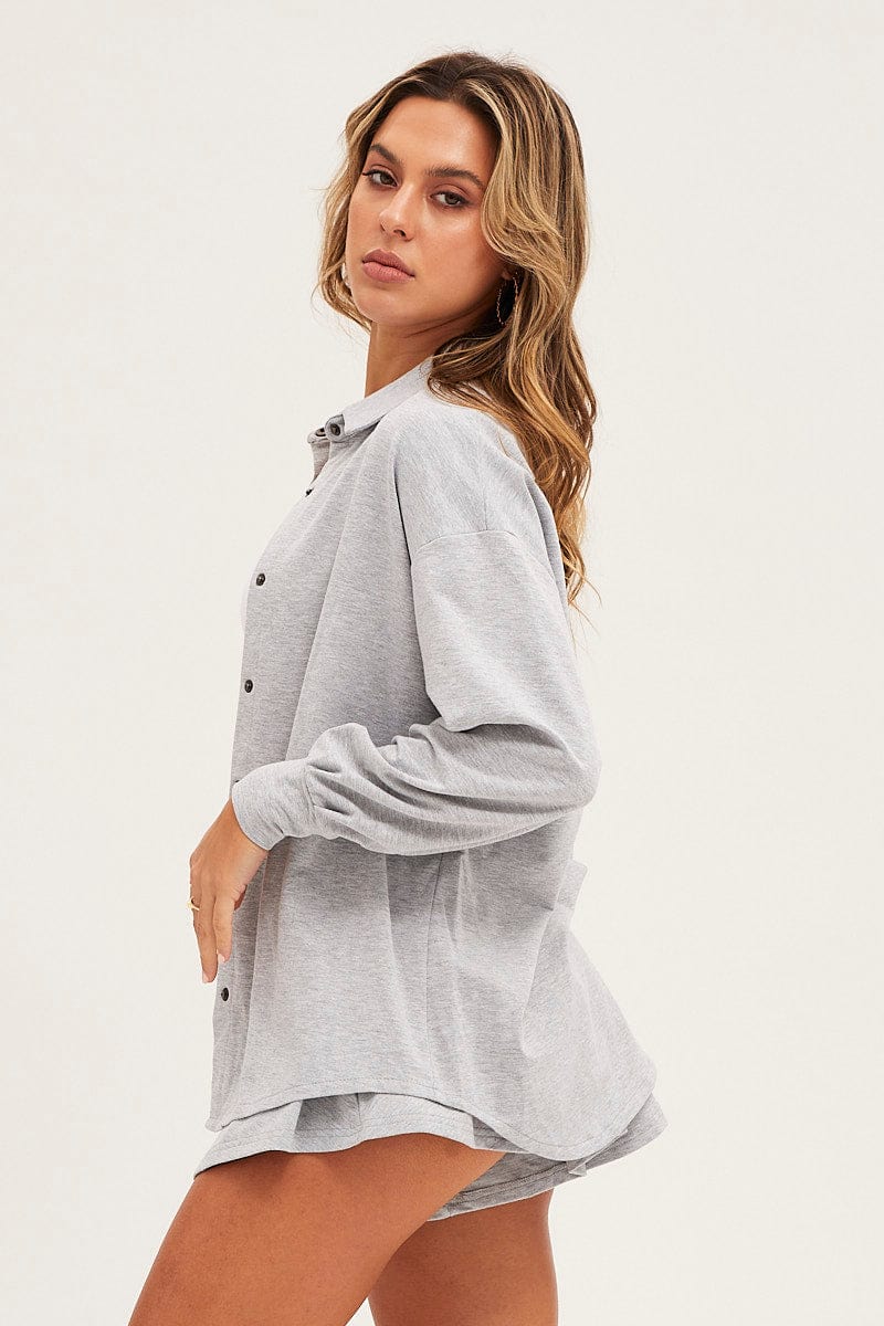 LG SET Grey Oversized Shirt Loungewear for Women by Ally