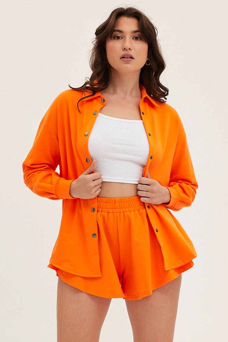 LG SET Orange Oversized Shirt Loungewear for Women by Ally