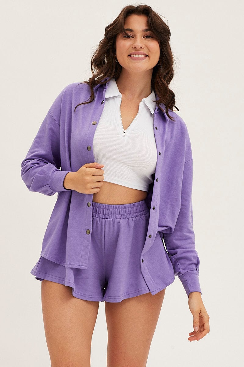 LG SET Purple Oversized Shirt Loungewear for Women by Ally