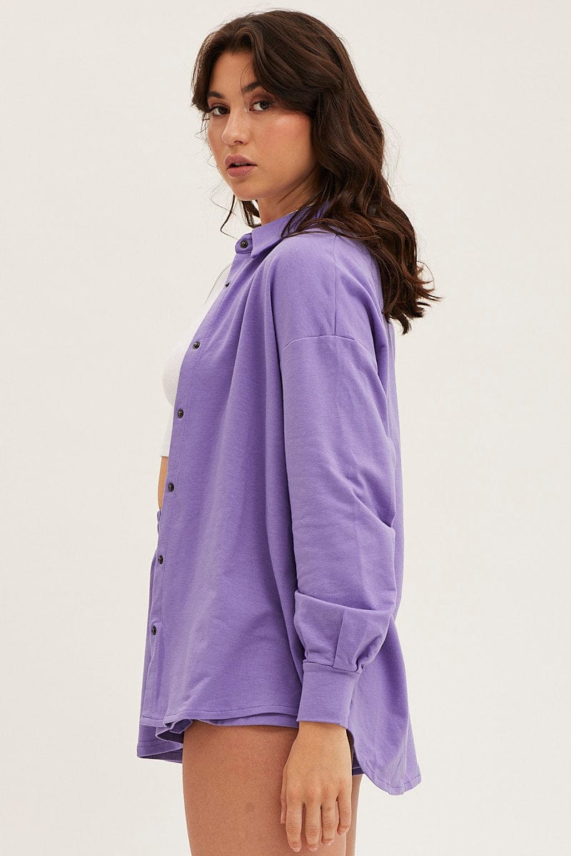 LG SET Purple Oversized Shirt Loungewear for Women by Ally