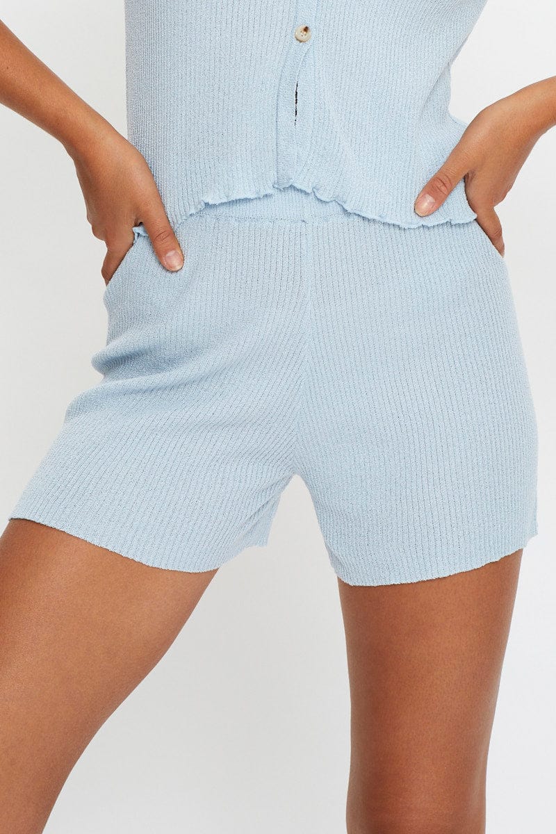 Women's Blue Knit Shorts Ally Fashion - Main Image