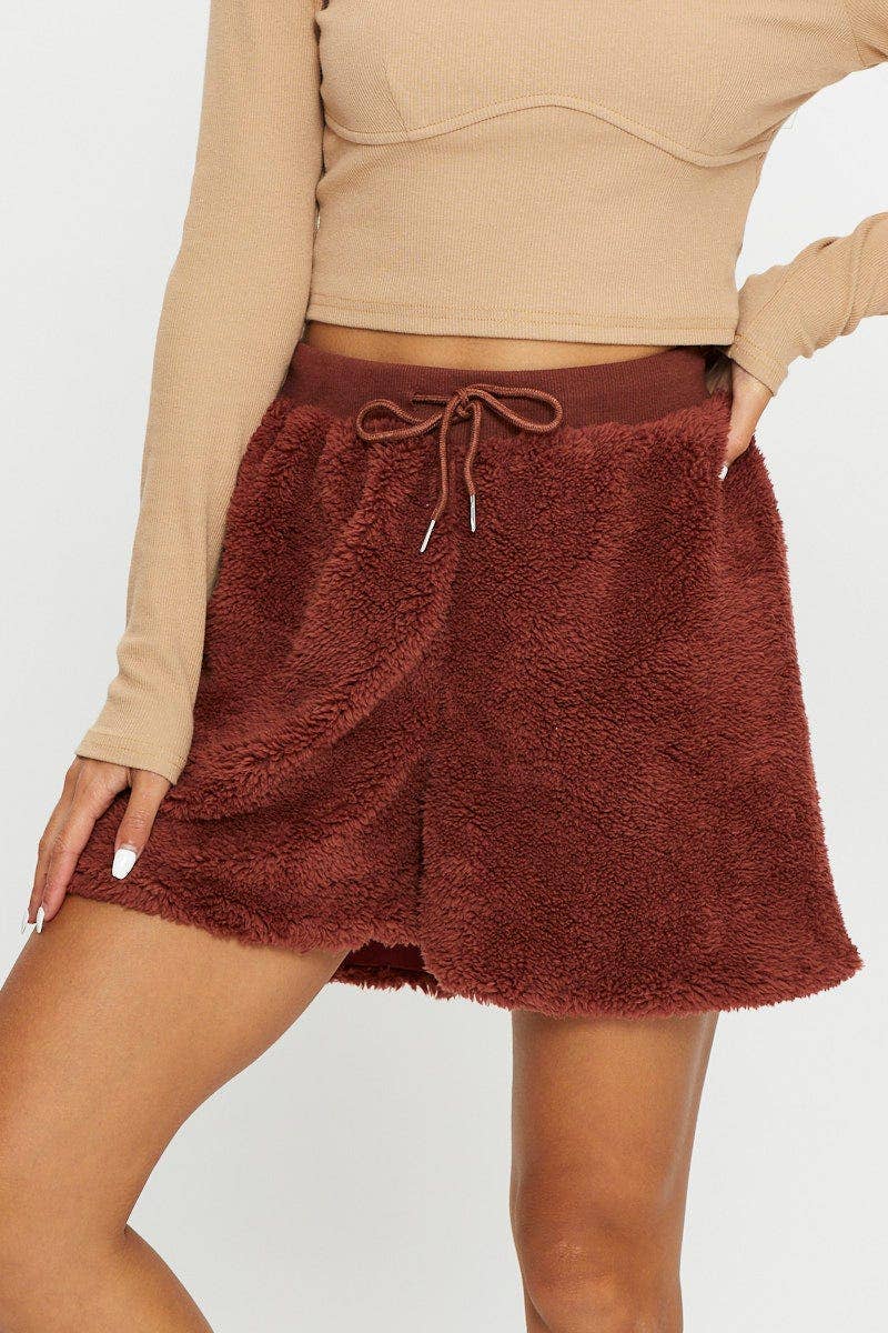 LG SHORTS Brown Teddy Shorts for Women by Ally