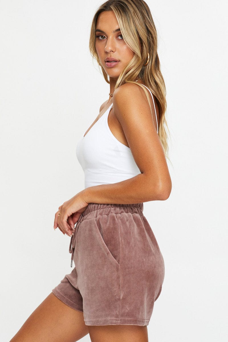 LG SHORTS Brown Velour Shorts for Women by Ally