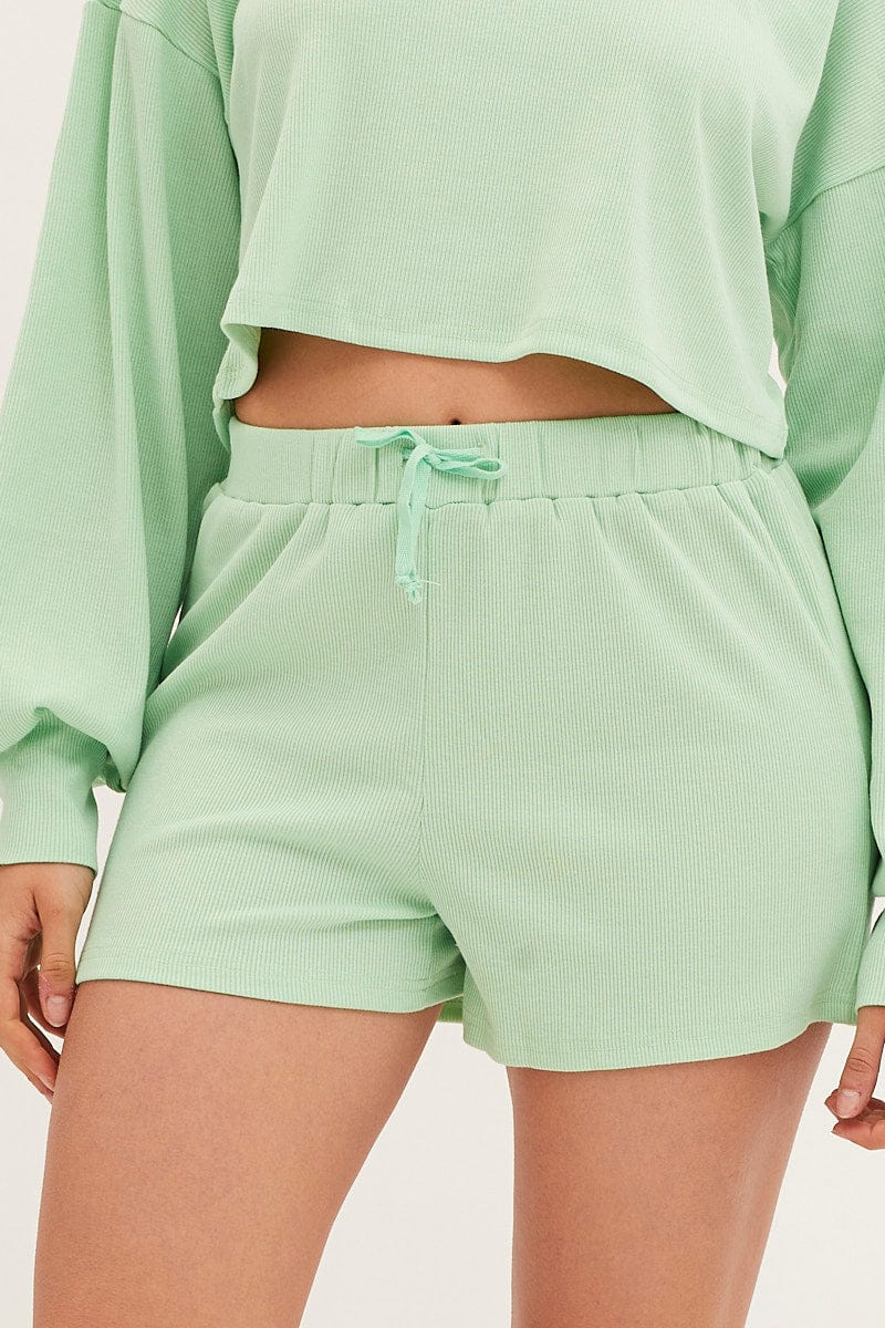 LG SHORTS Green Loungewear Shorts Cotton for Women by Ally