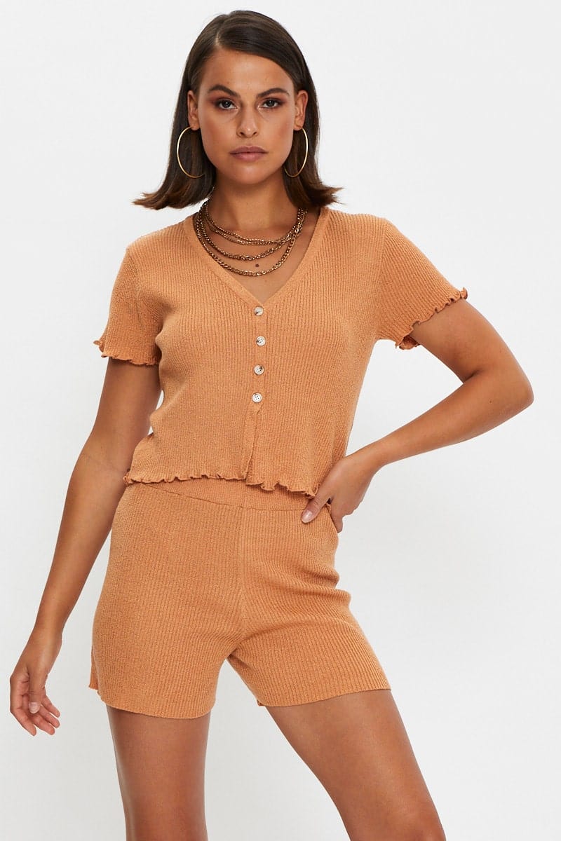 LG SHORTS Rust Knit Shorts for Women by Ally