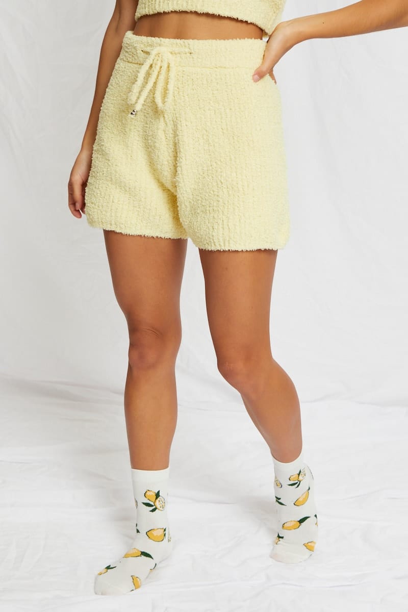 LG SHORTS Yellow Fluffy Short for Women by Ally