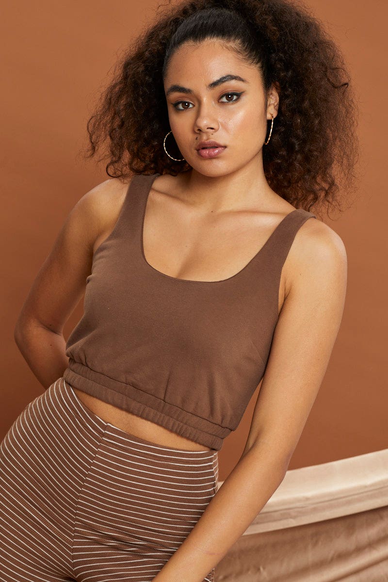 LG TOP Brown Sweat Crop Top for Women by Ally