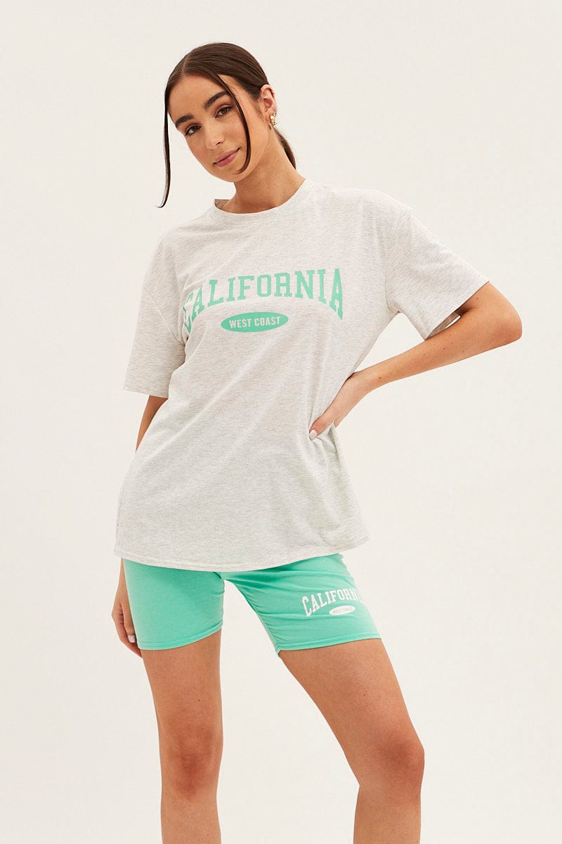 Green Graphic T And Biker Shorts Set for Ally Fashion