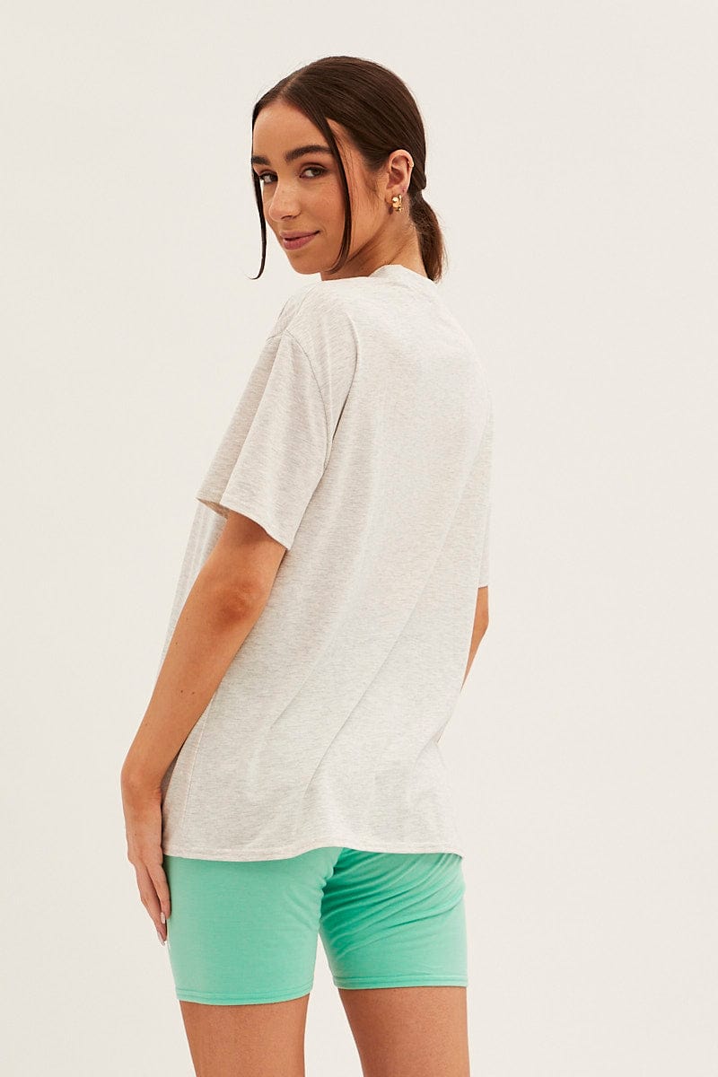 Green Graphic T And Biker Shorts Set for Ally Fashion