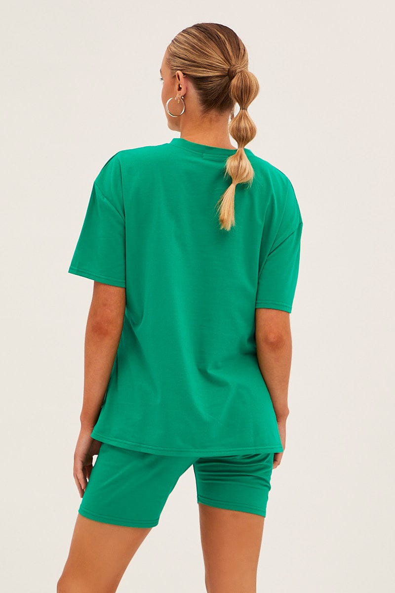 Green Graphic T And Biker Shorts Set for Ally Fashion