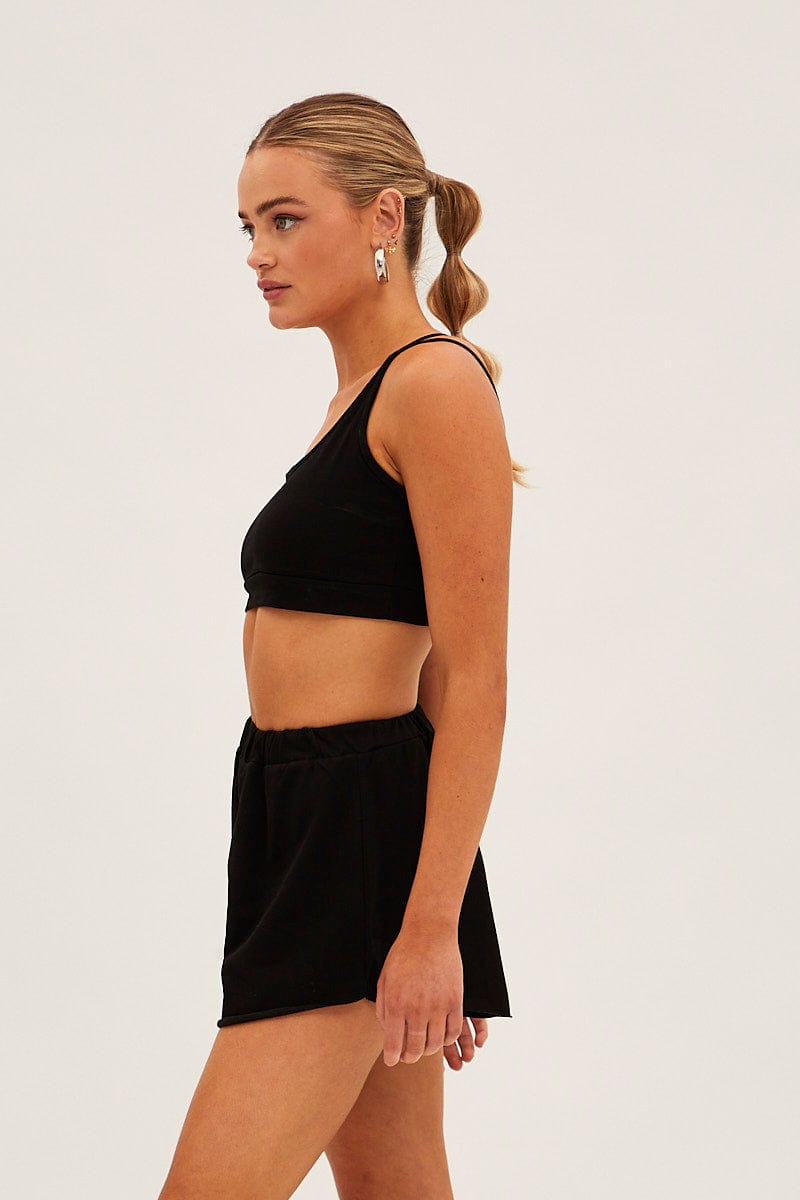 Black Crop Top Loungewear Set for Ally Fashion