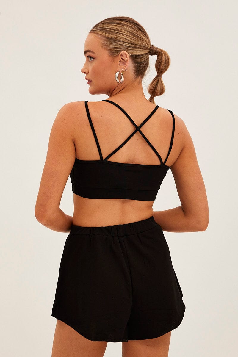 Black Crop Top Loungewear Set for Ally Fashion