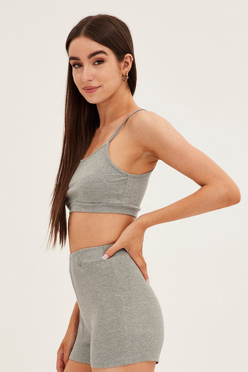 Grey Crop Singlet Loungewear Set for Ally Fashion