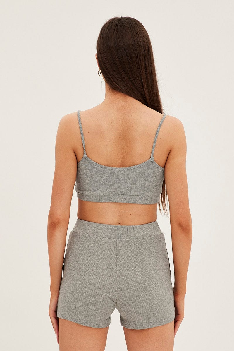 Grey Crop Singlet Loungewear Set for Ally Fashion