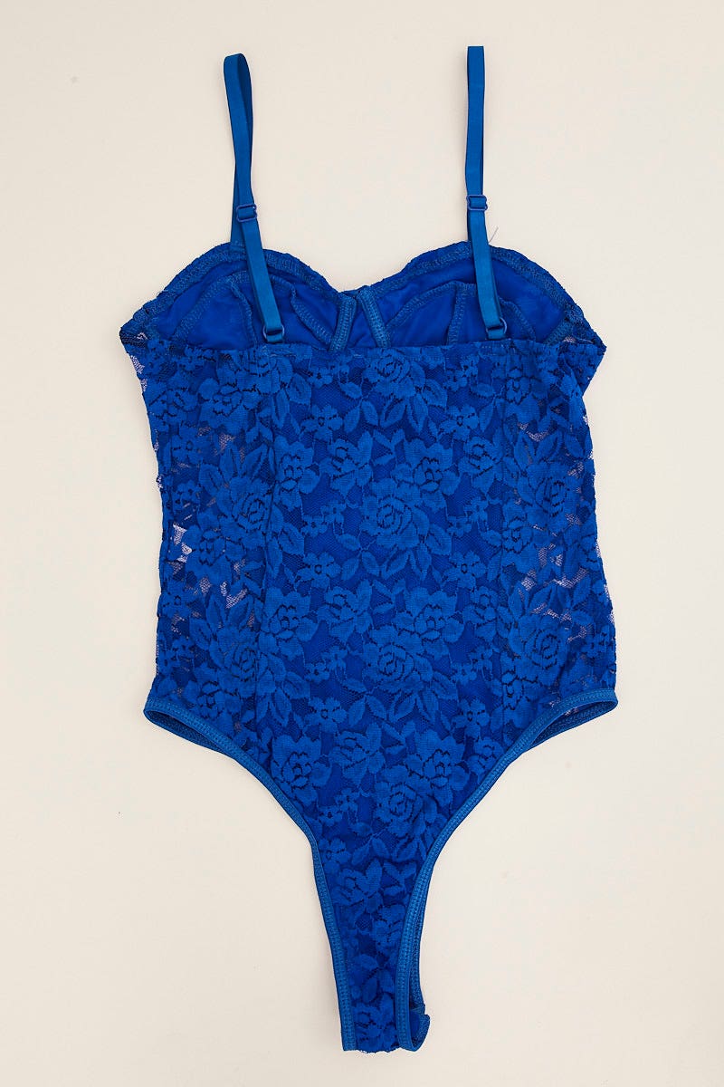 LINGERIE Blue Lace One Piece Teddy Bodysuit for Women by Ally