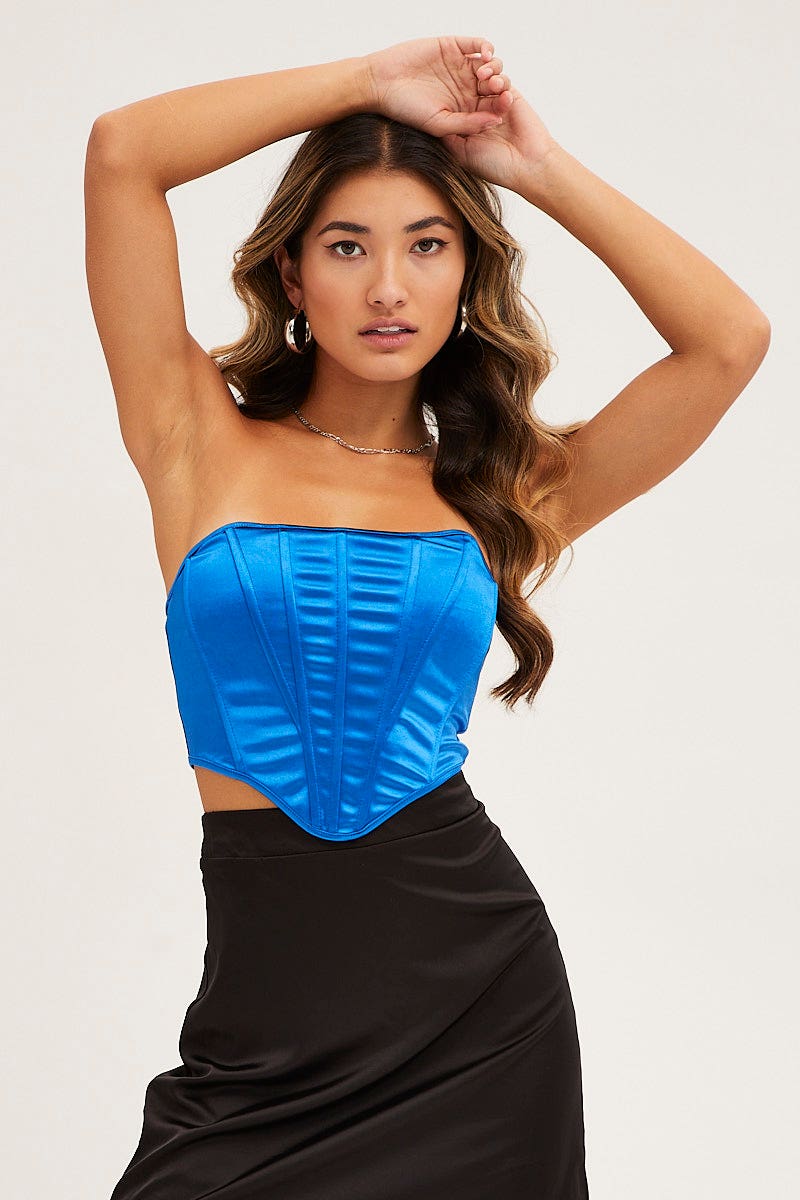 LINGERIE Blue Strapless Boned Corset Top for Women by Ally
