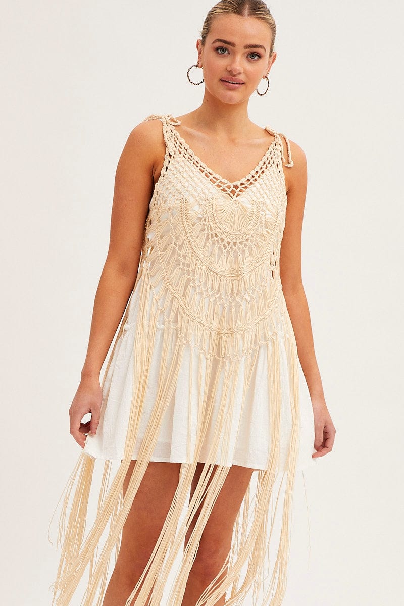 Beige Crochet Beach Pullover Dress Cover Up | Ally Fashion Beige Crochet Beach Pullover Dress Cover Up | Ally Fashion