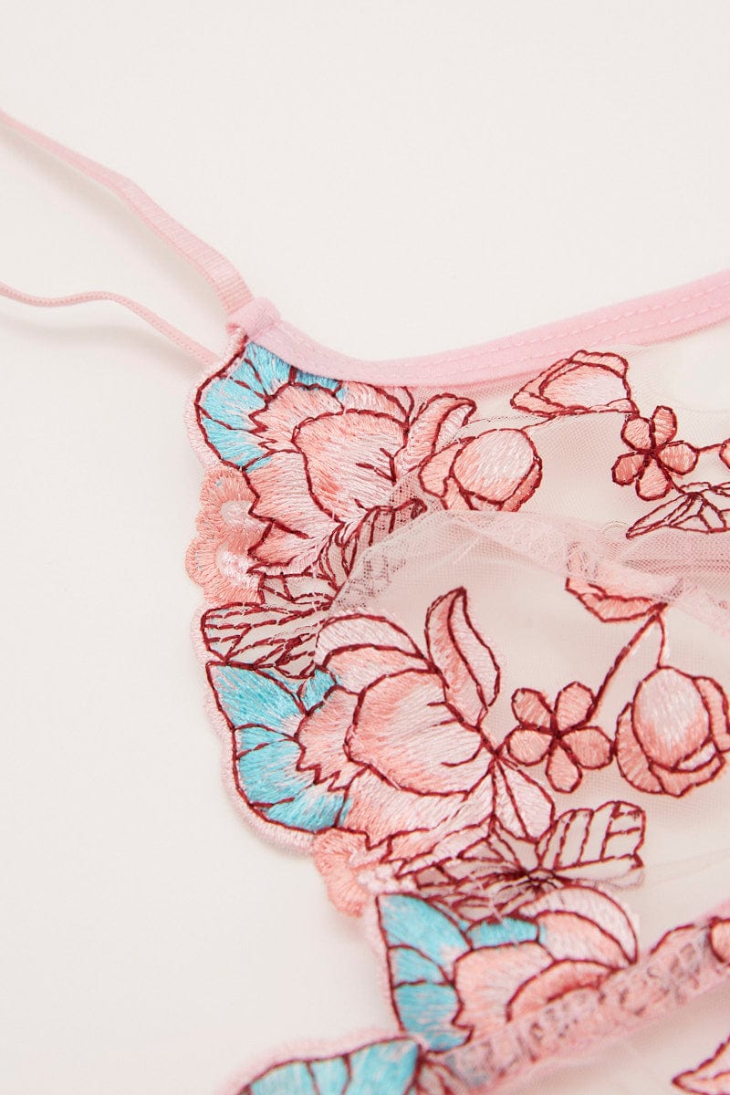 LINGERIE Pink Appliques Mesh Underwire Lingerie Set for Women by Ally