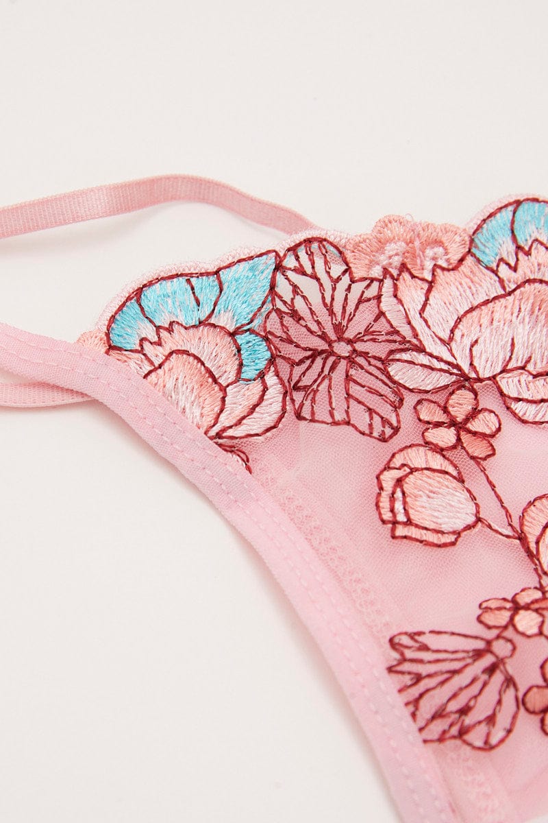LINGERIE Pink Appliques Mesh Underwire Lingerie Set for Women by Ally