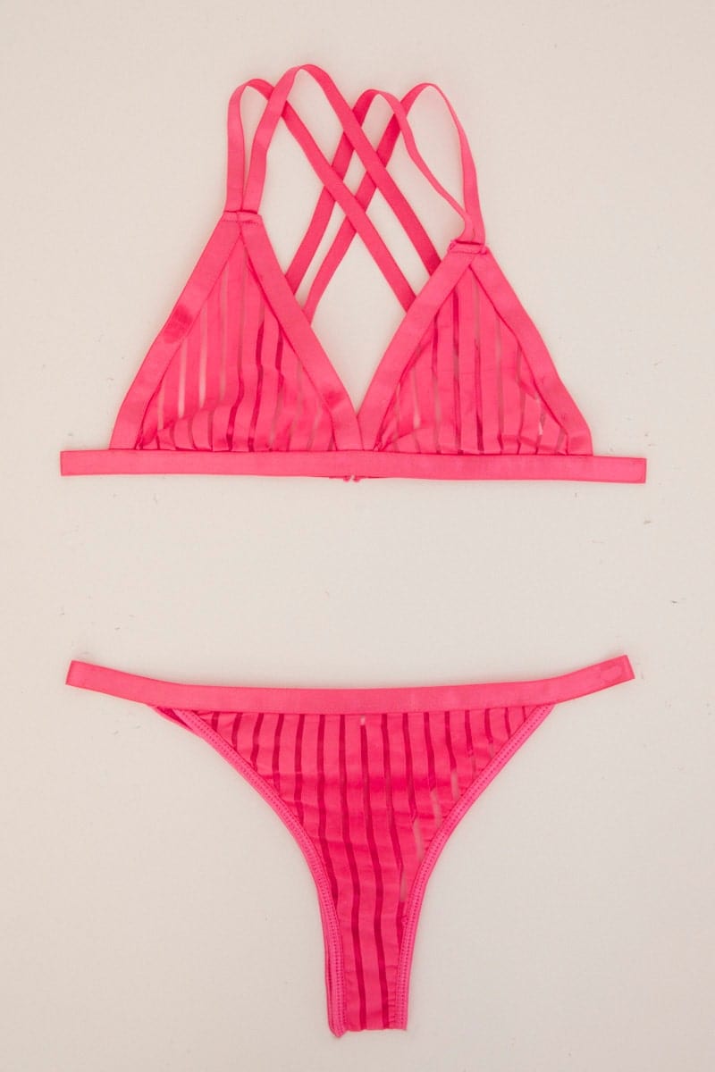 LINGERIE Pink Mesh Lingerie Set for Women by Ally