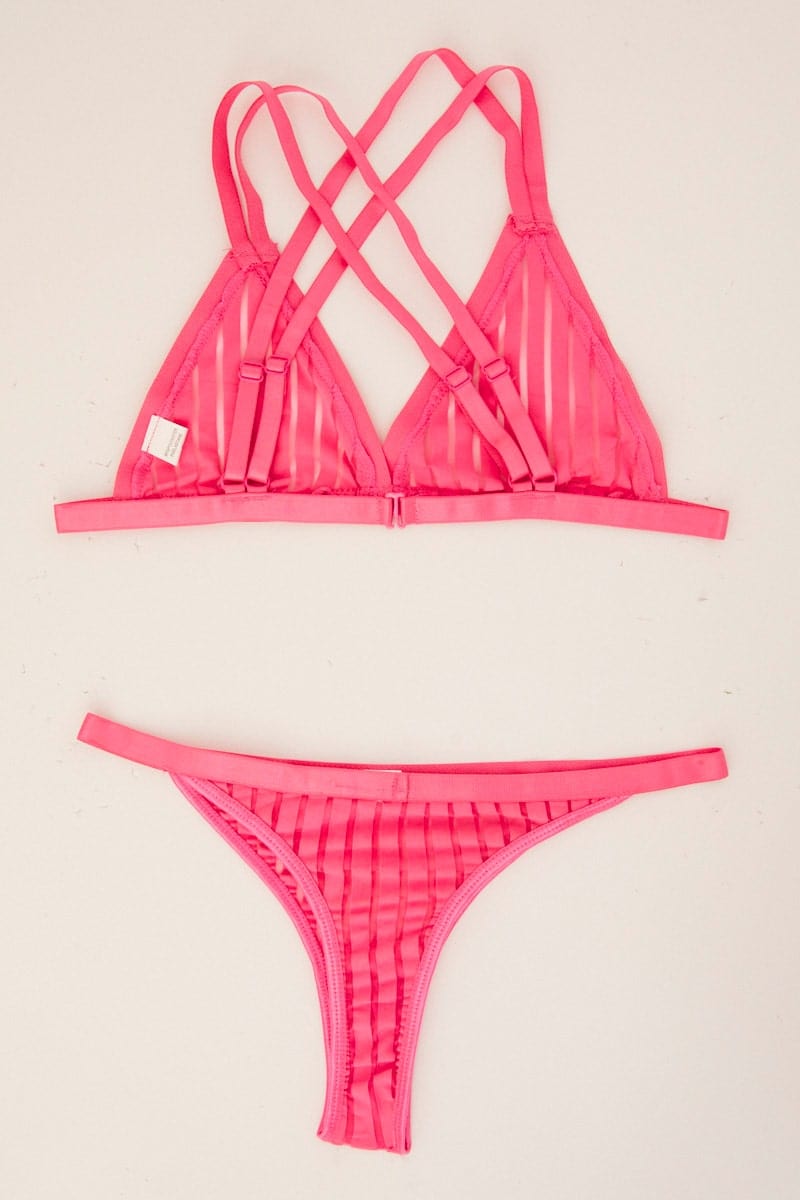 LINGERIE Pink Mesh Lingerie Set for Women by Ally