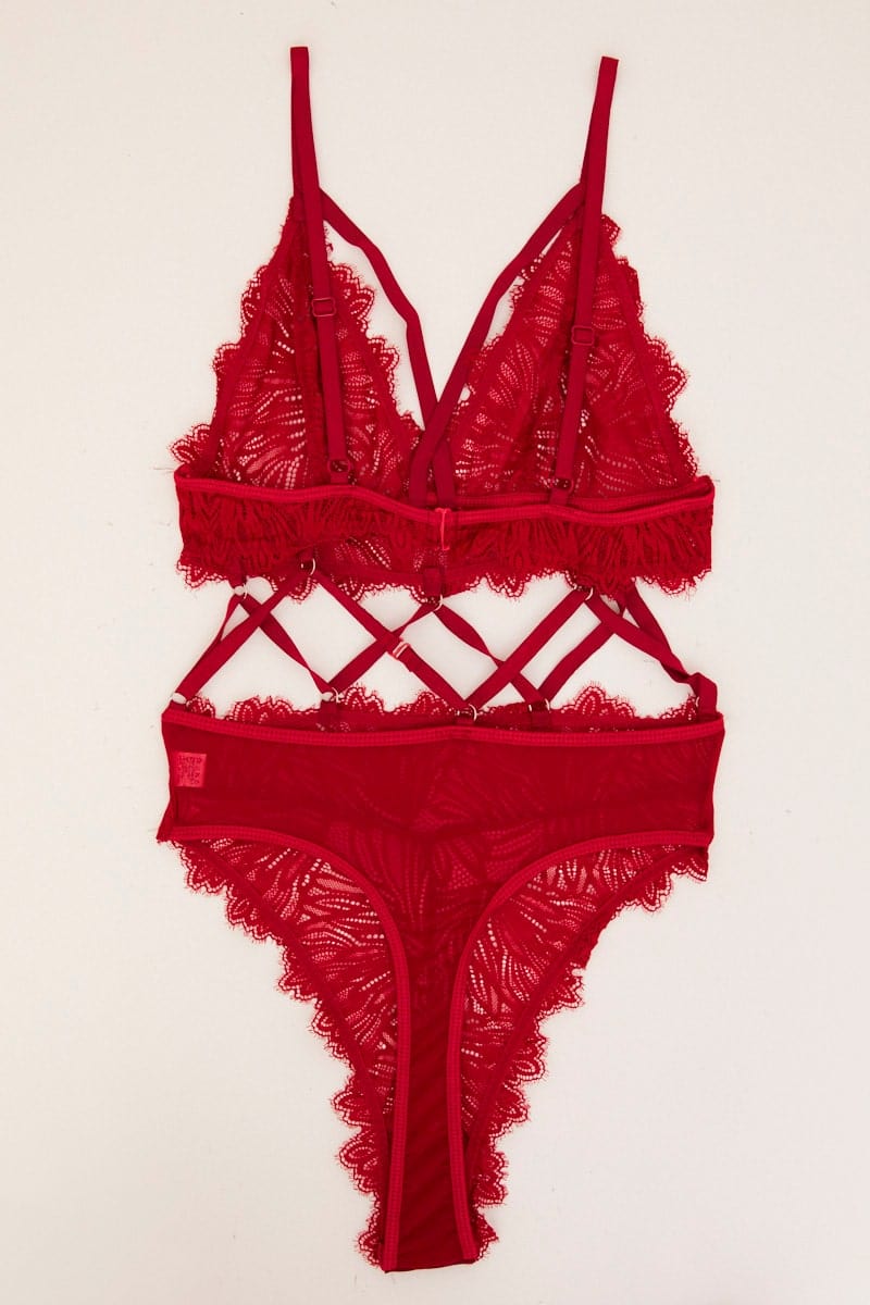 Womens Red Lace Lingerie Set Ally Fashion