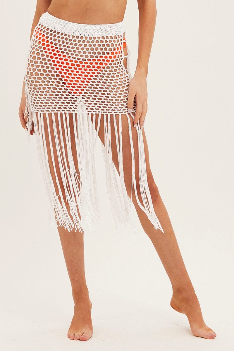 LINGERIE White Crochet Beach Skirt for Women by Ally