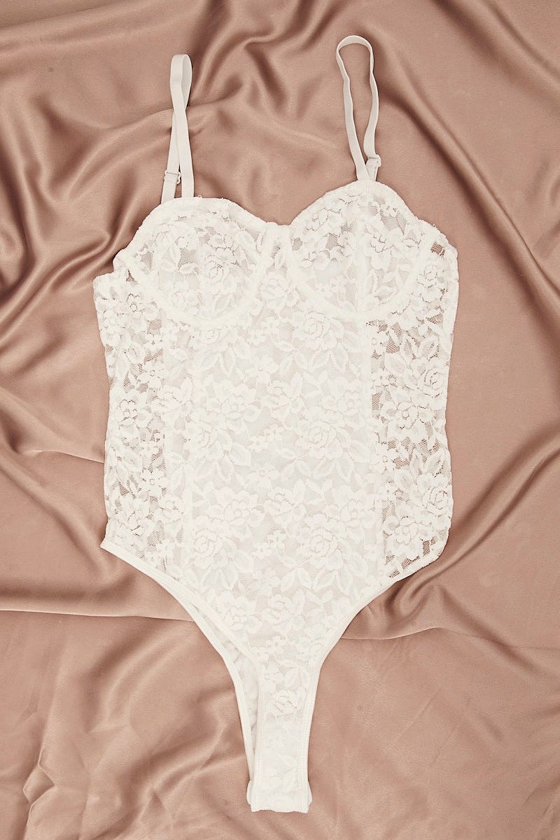 LINGERIE White Lace One Piece Teddy Bodysuit for Women by Ally