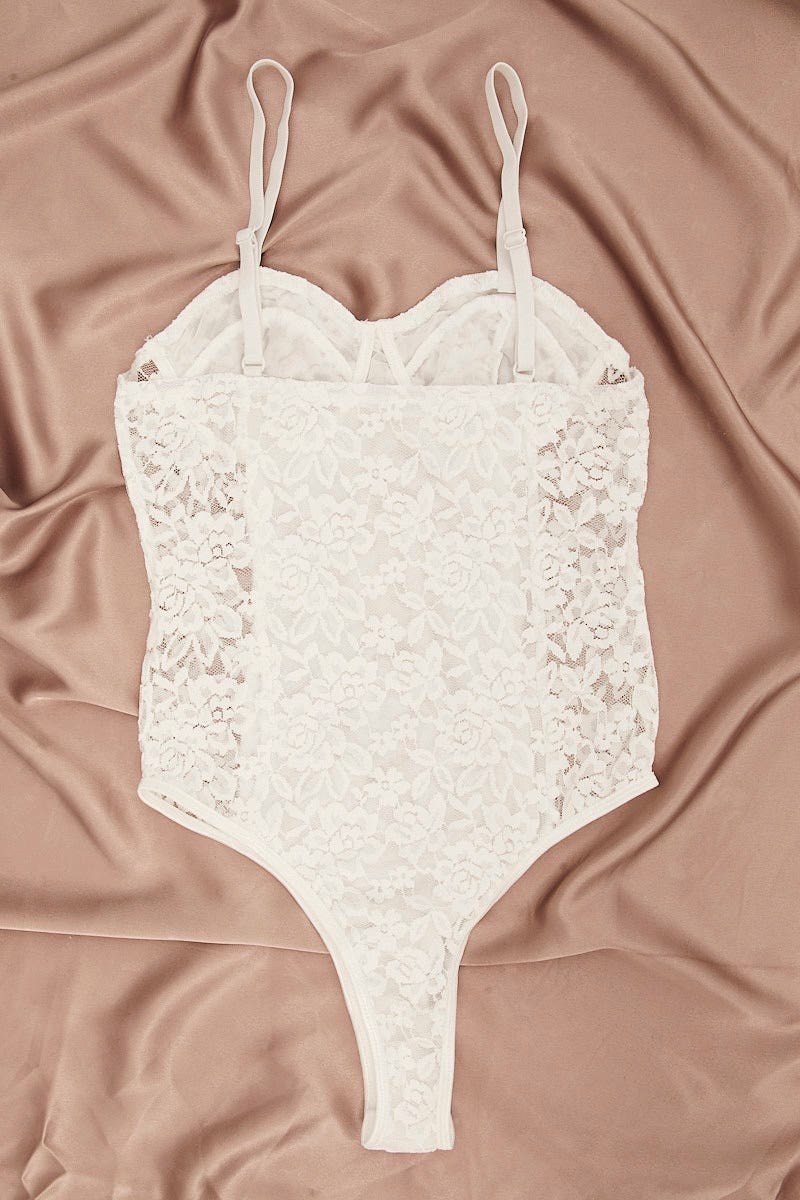 LINGERIE White Lace One Piece Teddy Bodysuit for Women by Ally