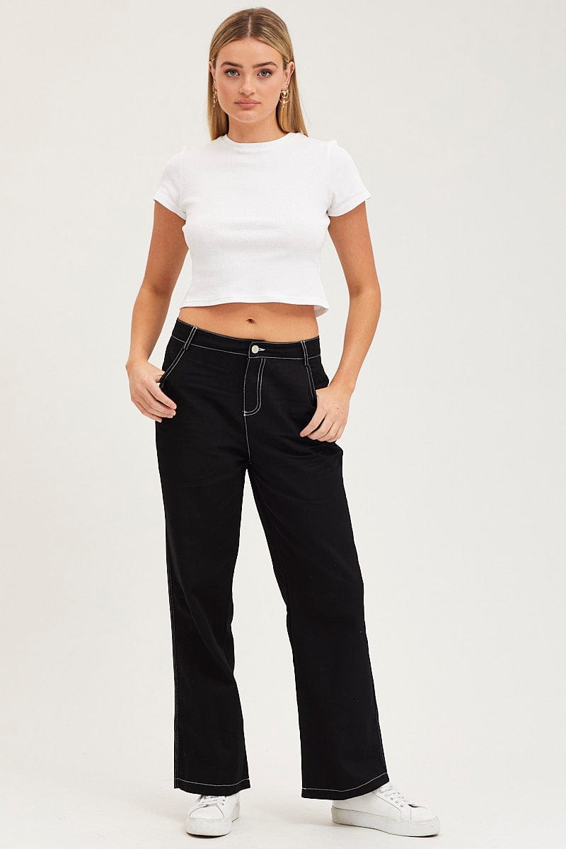 LR WORK PANT Black Wide Leg Pants High Rise for Women by Ally