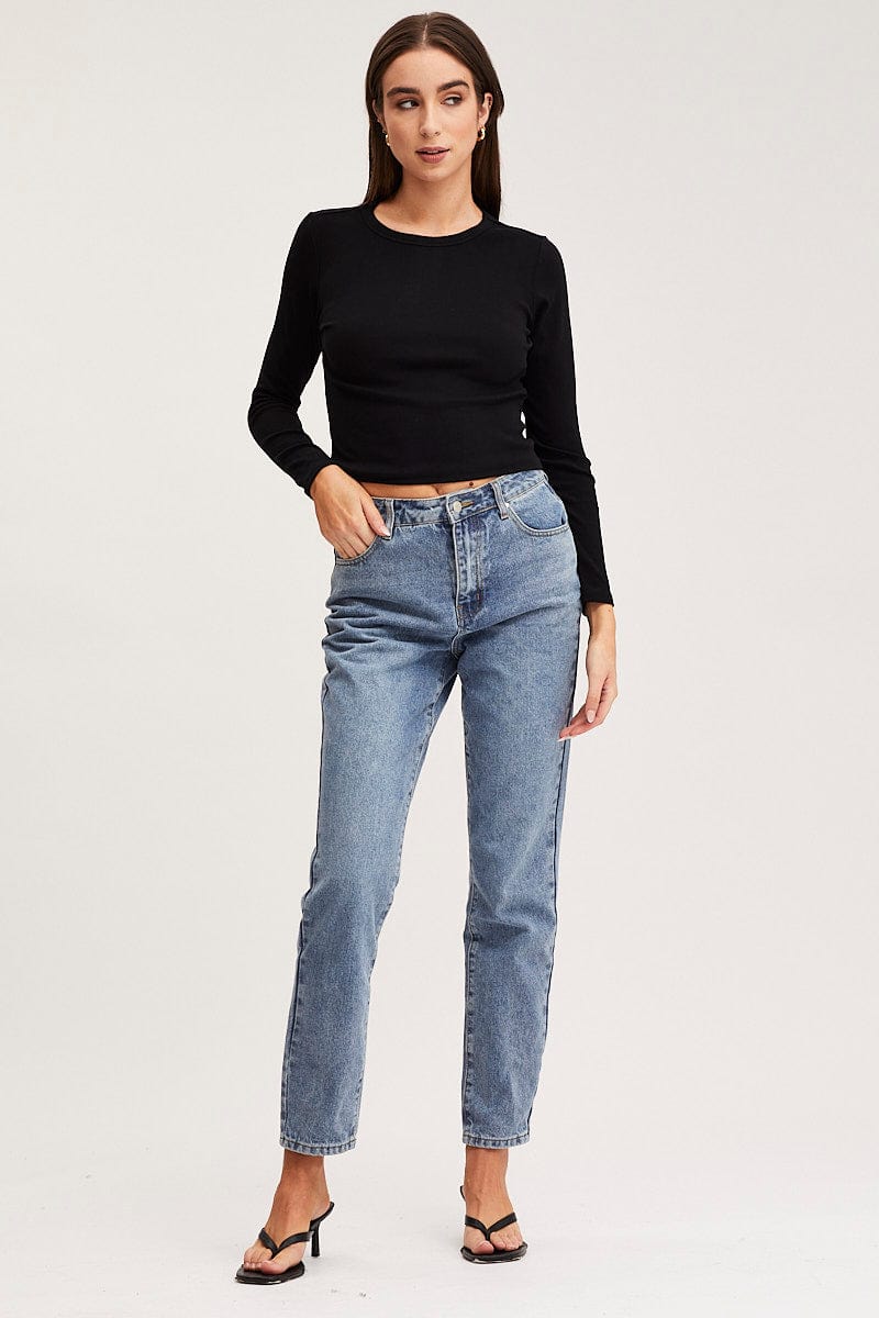 LSV TSHIRT BASIC TOP Black T Shirt Long Sleeve Crew Neck for Women by Ally