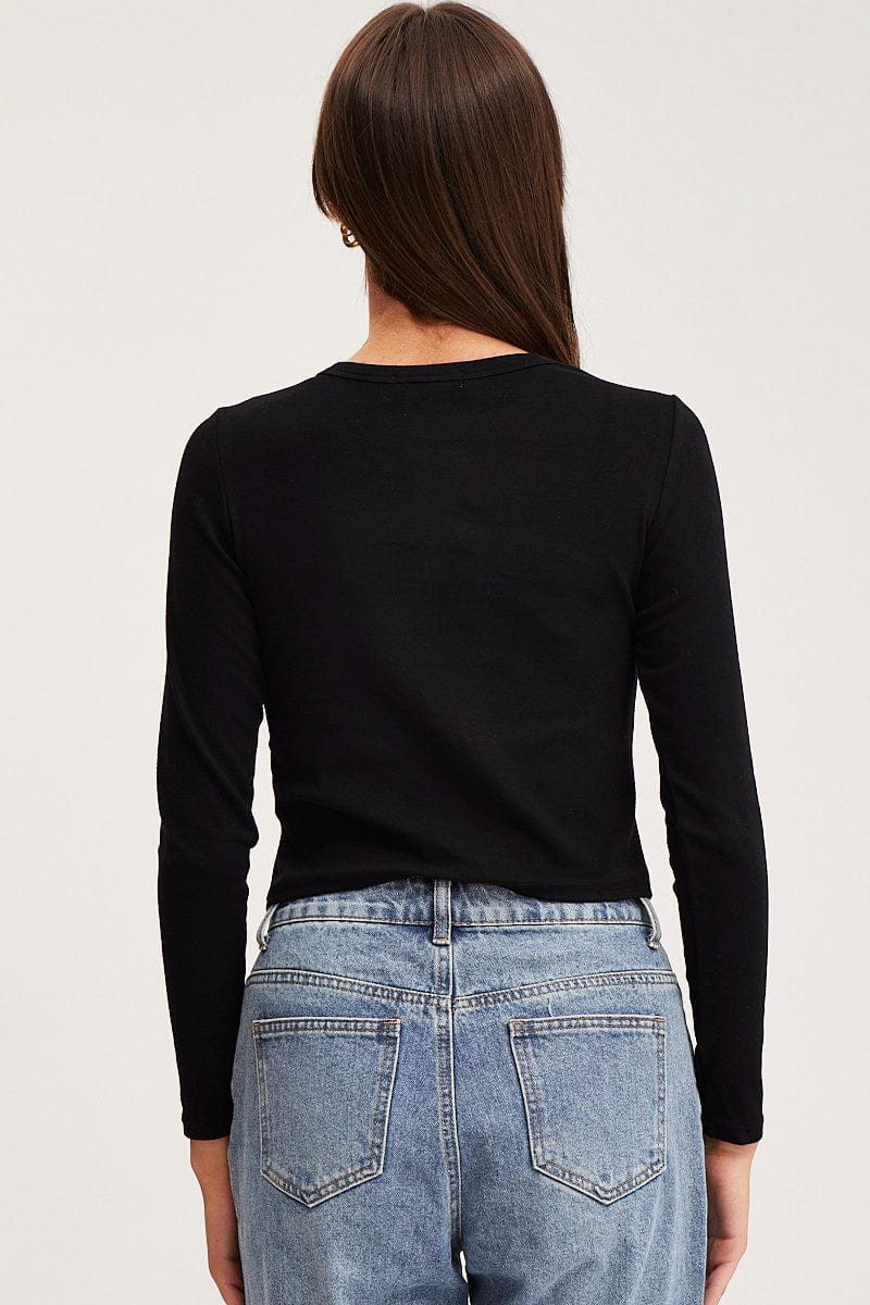 LSV TSHIRT BASIC TOP Black T Shirt Long Sleeve Crew Neck for Women by Ally