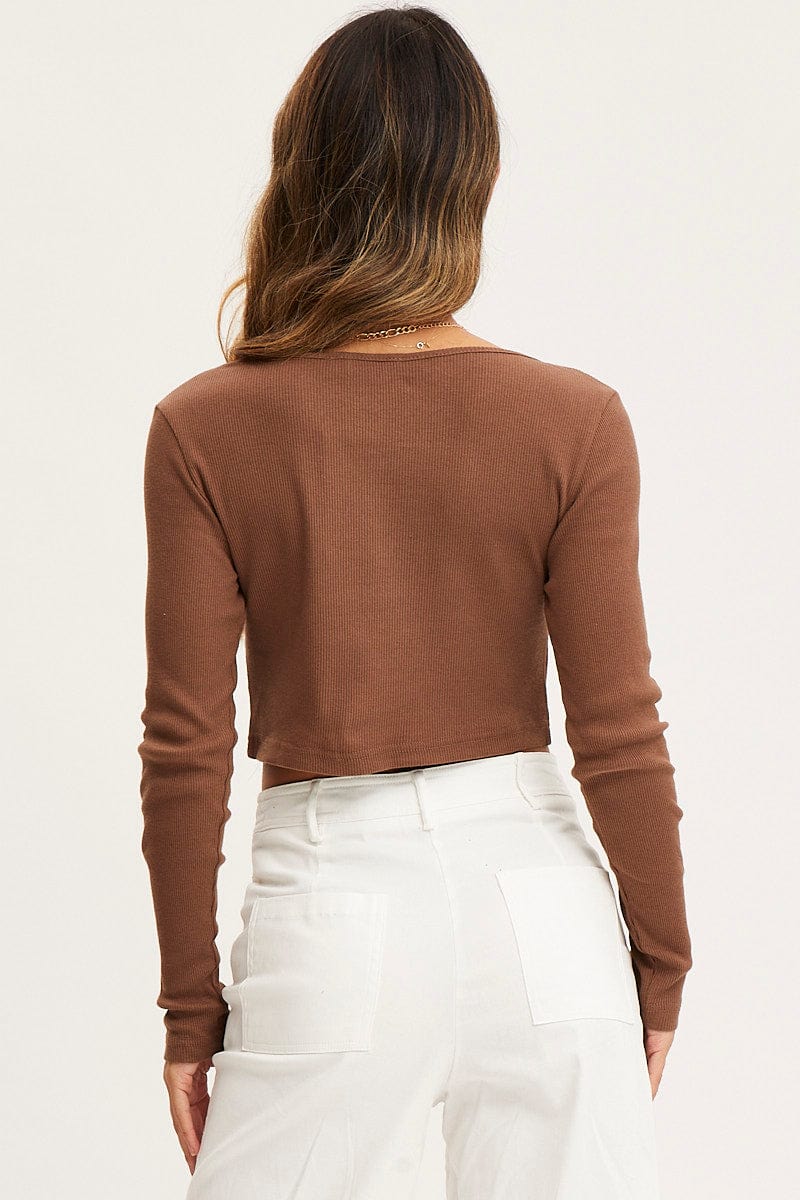 LSV TSHIRT BASIC TOP Brown Top Long Sleeve Round Neck for Women by Ally