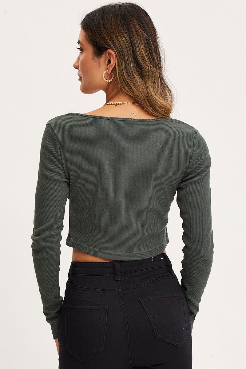 LSV TSHIRT BASIC TOP Green Top Long Sleeve Round Neck for Women by Ally