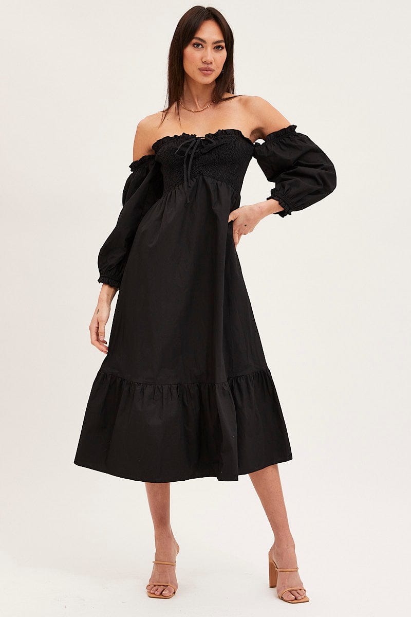 MAXI DRESS Black Dress Off Shoulder Maxi for Women by Ally