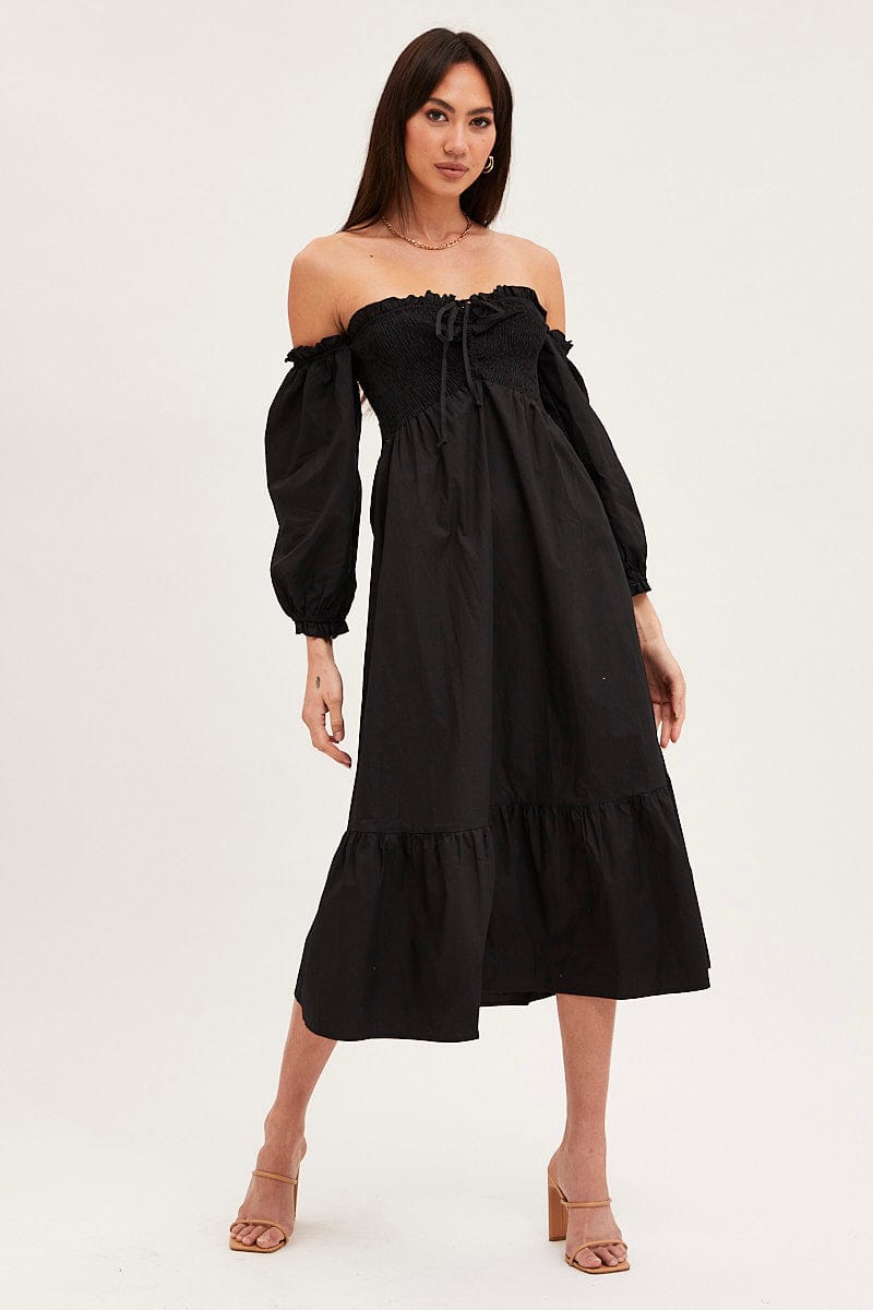 MAXI DRESS Black Dress Off Shoulder Maxi for Women by Ally