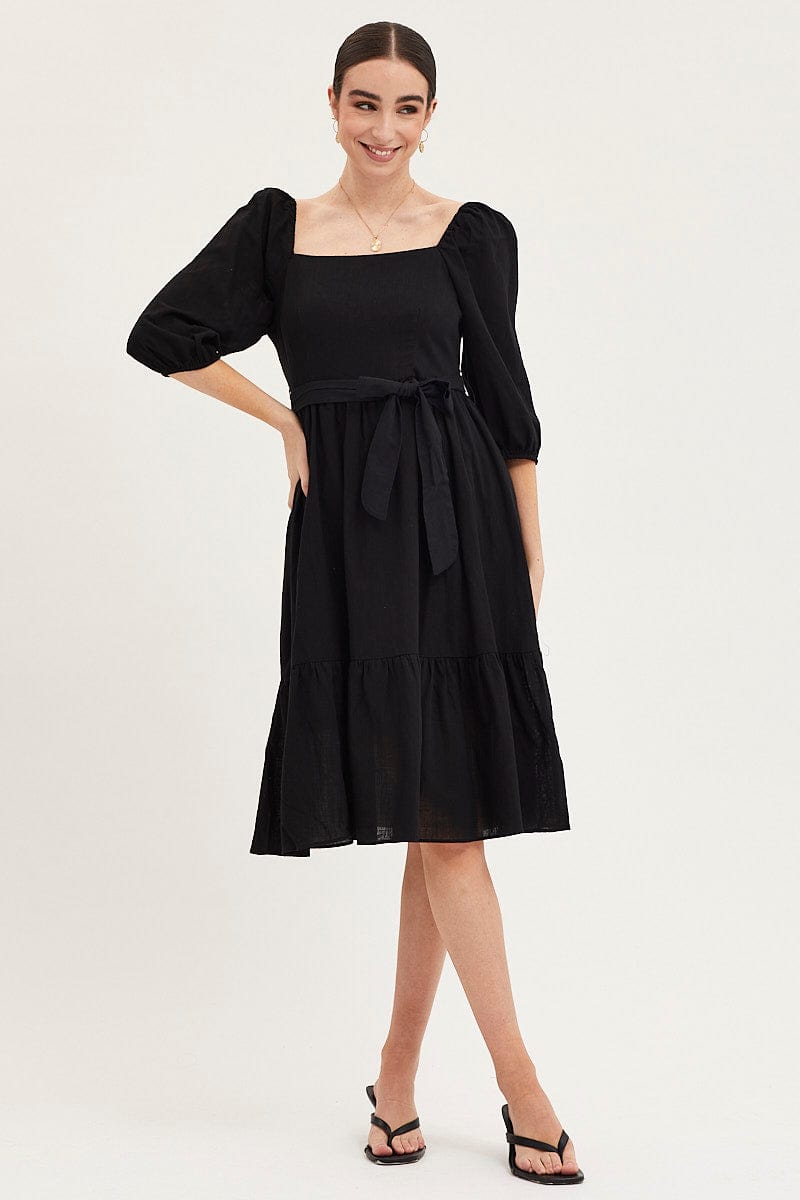 MAXI DRESS Black Dress Puff Sleeve Maxi for Women by Ally